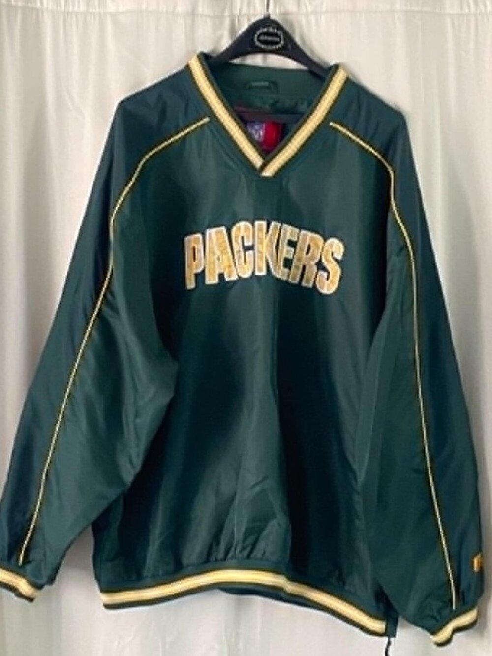 Green Bay Packers NFL Pullover Windbreaker Jacket Men's XL Green V-Neck Side Zip